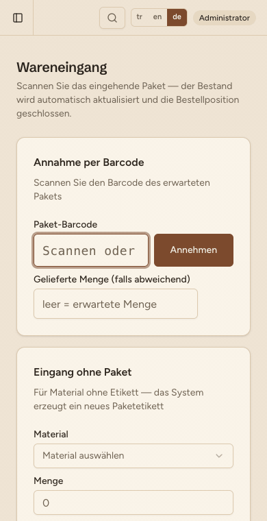 Wareneingang · Aufnahme