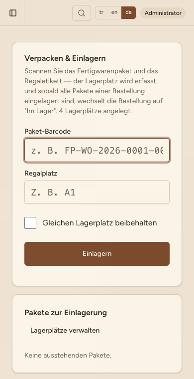 Packen & Einlagern · Aufnahme