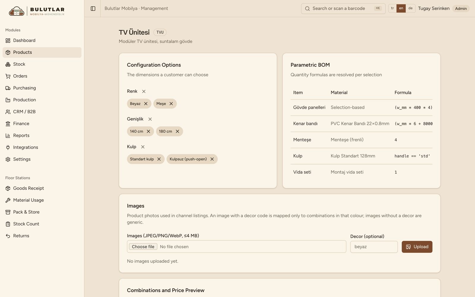 Configurable products, automatic BOMs