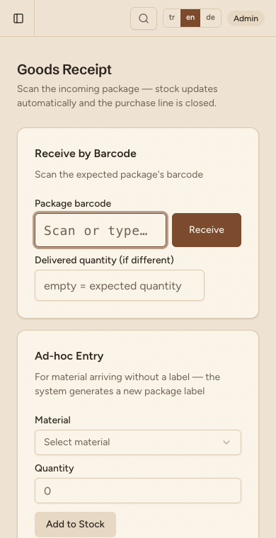 Goods receipt · recording