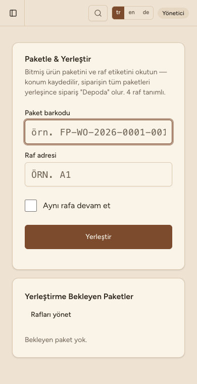 Paketle & yerleştir · gerçek kayıt
